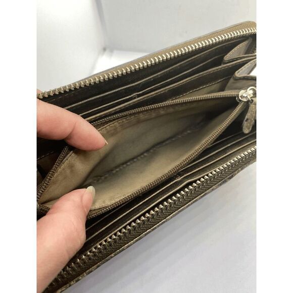 Coach Brown Canvas & Leather Long Zip Around Wallet **WORN** - Picture 5 of 10